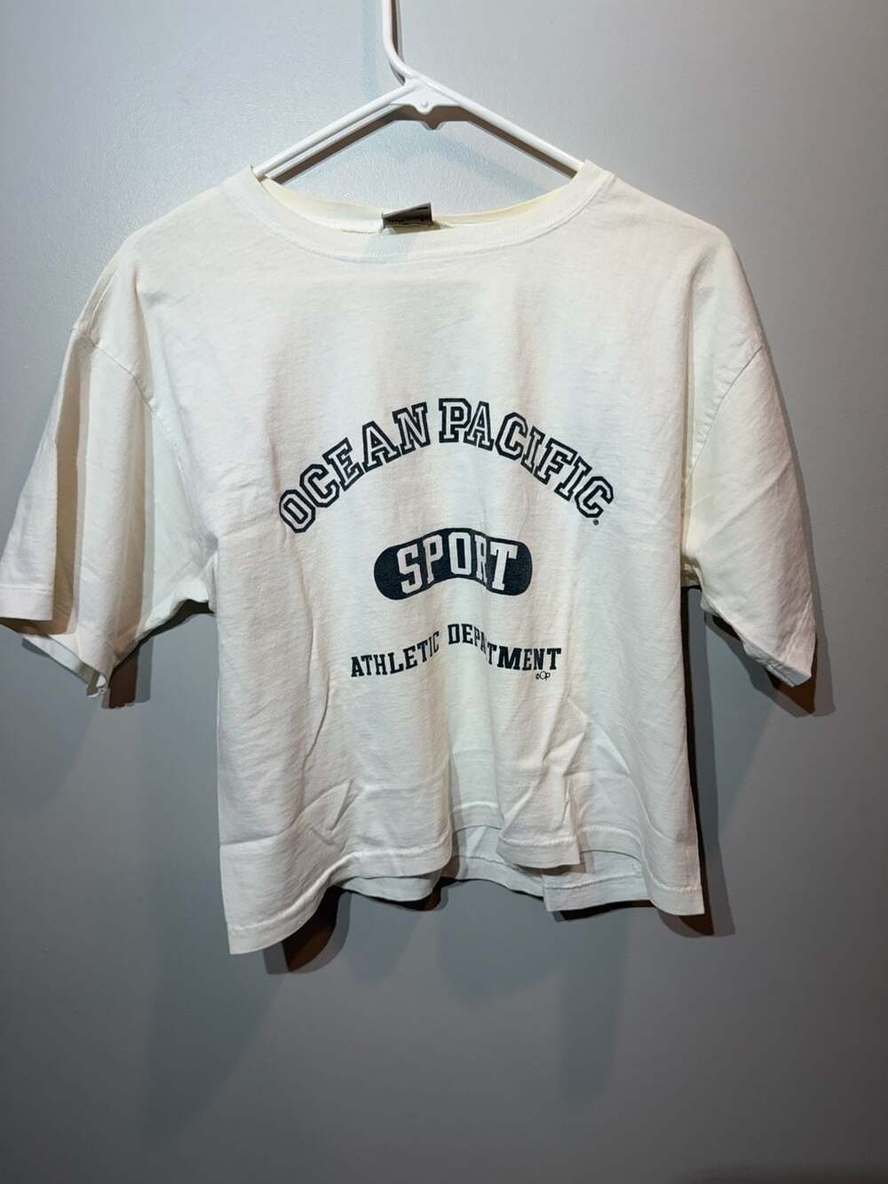 Vintage 90s Ocean Pacific OP Sport Athletic Department White T-Shirt Size 11